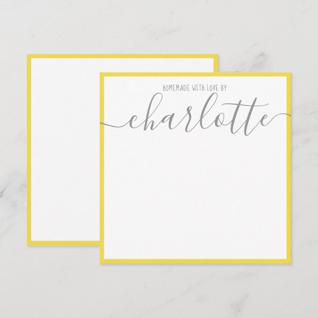 Elegante Minimalistisch-Gelbe Streifen Graue Skrip Mitteilungskarte (Vorne/Hinten)