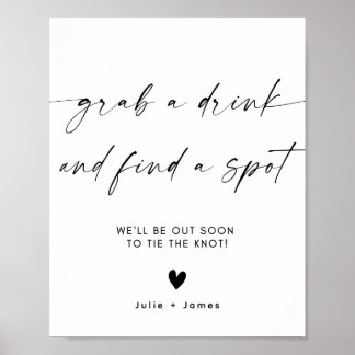 Elegante Minimalistisch Grab a Drink Wedding Sign Poster