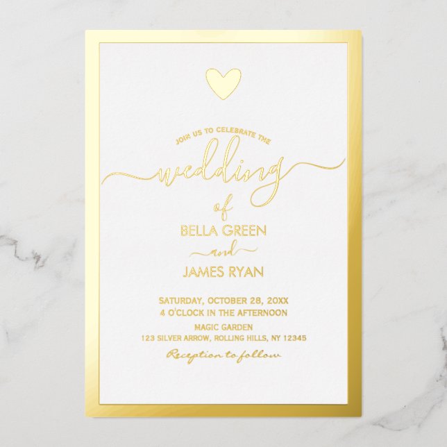 Elegante Minimalistisch Heart Foto Wedding Party Folieneinladung (Vorderseite)