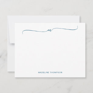 Elegante Minimalistisch Navy Blue Monogram Calligr Mitteilungskarte