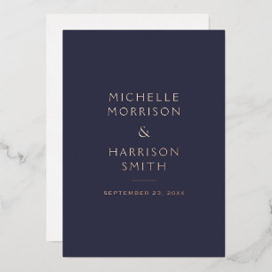 Elegante Minimalistisch Navy Blue Wedding Rose Gol Folieneinladung