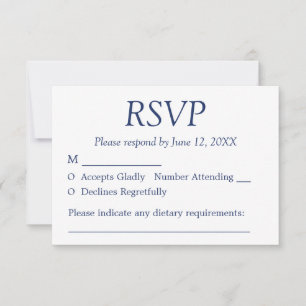 Elegante Minimalistisch Navy Blue Wedding RSVP Car