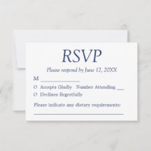 Elegante Minimalistisch Navy Blue Wedding RSVP Car