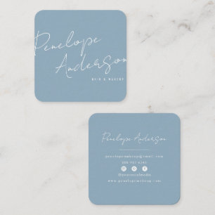 Elegante Minimalistisch neutrale Blue Boho Chic Mo Quadratische Visitenkarte