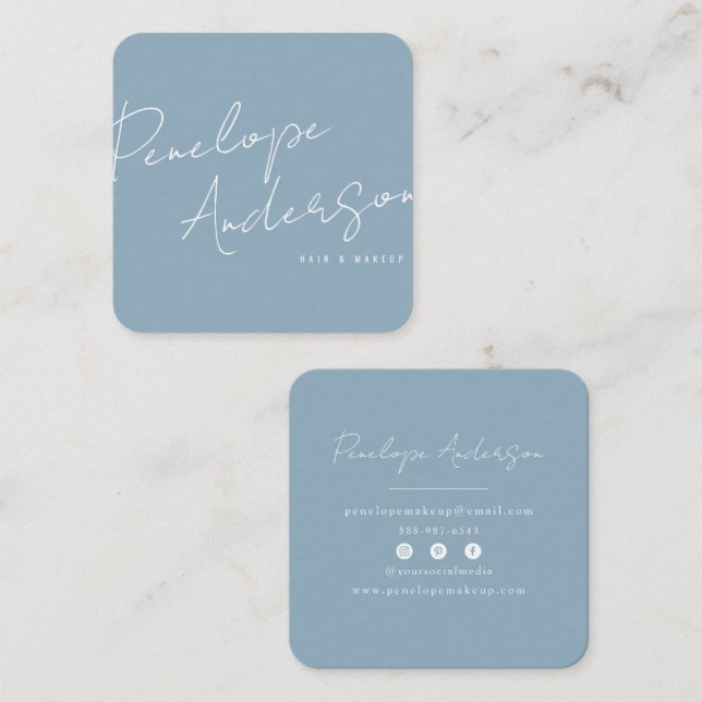 Elegante Minimalistisch neutrale Blue Boho Chic Mo Quadratische Visitenkarte (Vorne/Hinten)