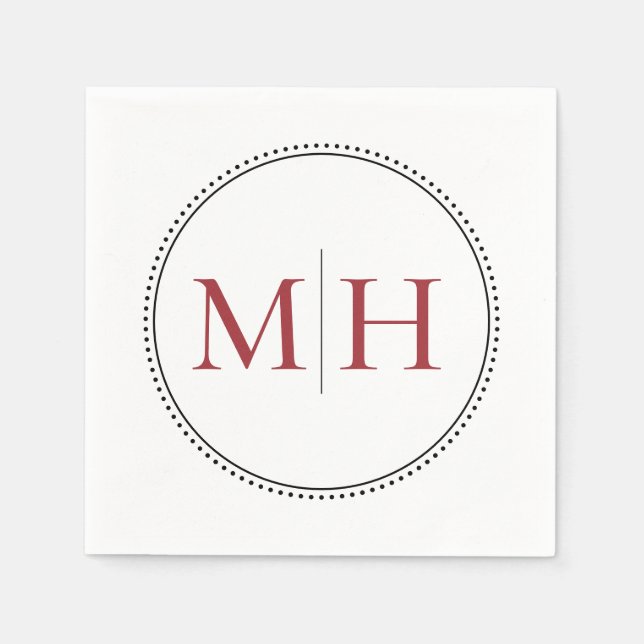 Elegante Minimalistisch Red Monogram Wedding Serviette (Vorderseite)
