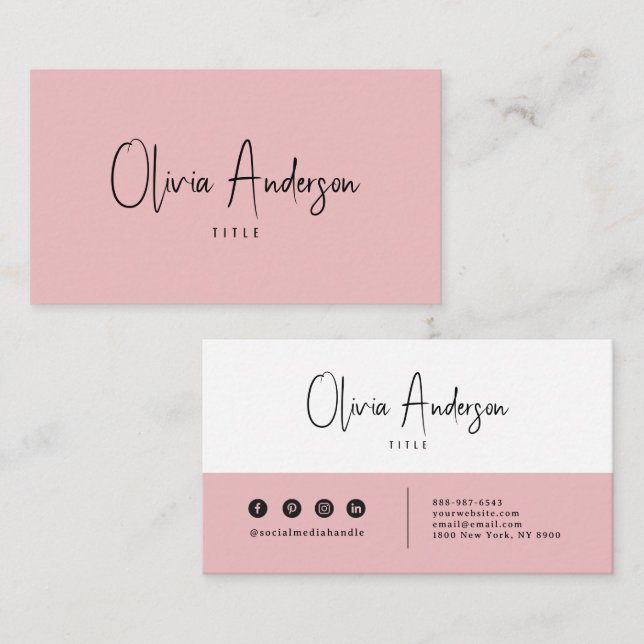 Elegante Minimalistisch rosa neutrale Boho Chic Mo Visitenkarte (Vorne/Hinten)
