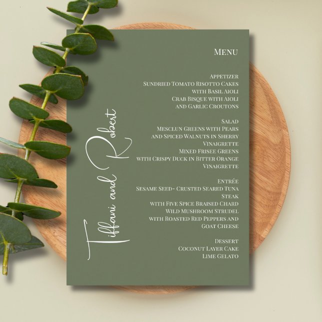 Elegante Minimalistisch Sage Green Big Names Weddi Menükarte (Von Creator hochgeladen)