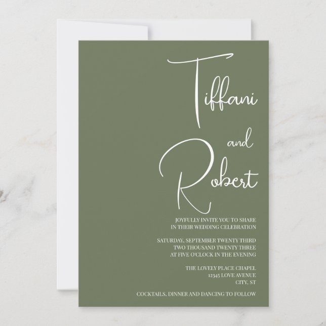 Elegante Minimalistisch Sage Green Wedding Einladung (Vorderseite)