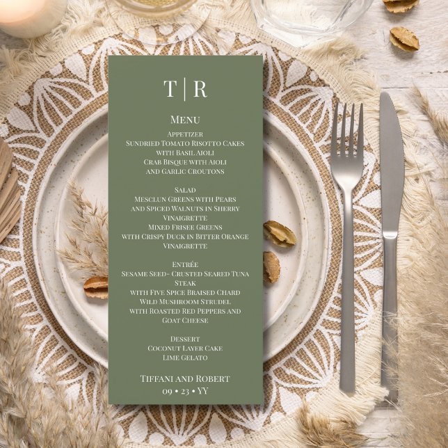 Elegante Minimalistisch Sage Green Wedding Menükarte (Von Creator hochgeladen)