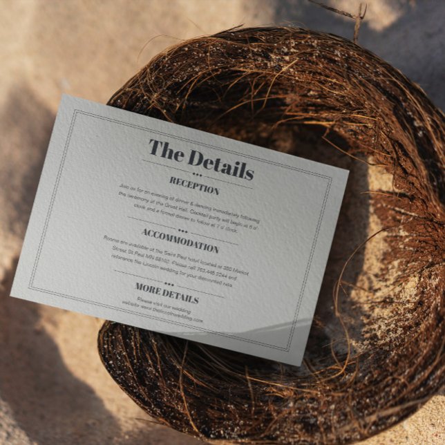 Elegante Minimalistisch-schicke Hochzeitsdetails Begleitkarte (Von Creator hochgeladen)