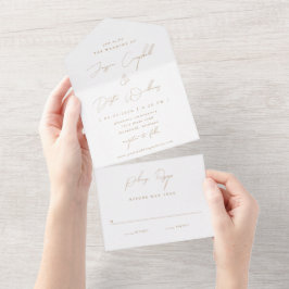 Elegante Minimalistisch-Script-Goldhochzeit All In One Einladung