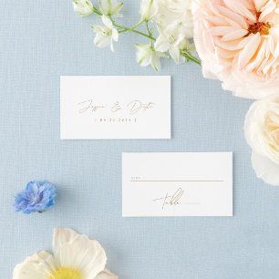 Elegante Minimalistisch-Script-Goldhochzeit Platzkarte