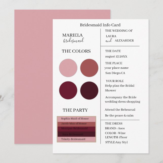 Elegante Minimalistisch Wine Bridesmaid Einladung (Vorne/Hinten)