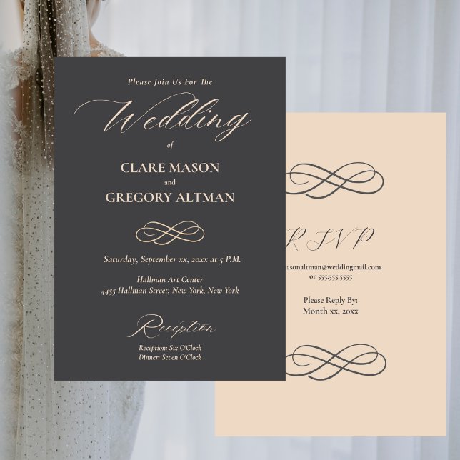 Elegante Minimalistische Almond Gray Wedding mit U Einladung (Elegant Minimalist Almond Gray Wedding With RSVP Invitation)
