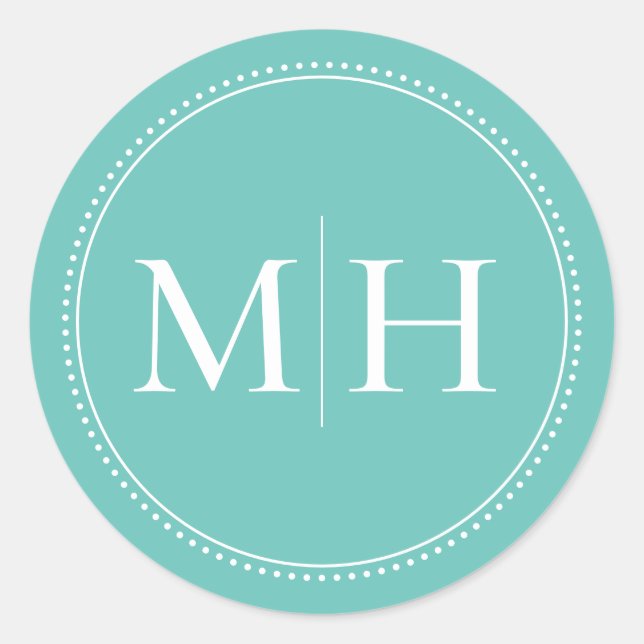 Elegante Minimalistische Aquamarine Monogramm gepu Runder Aufkleber (Vorderseite)