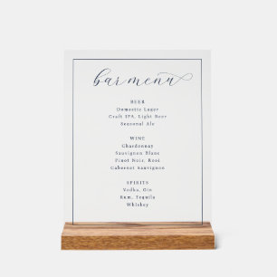 Elegante Minimalistische Bar-Speisekarte Acrylschild