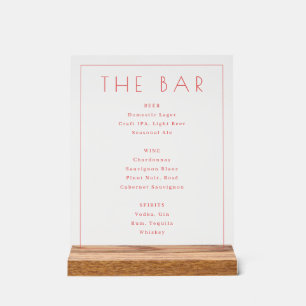 Elegante Minimalistische Bar-Speisekarte in Rosa Acrylschild