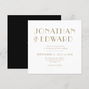 Elegante Minimalistische Black Gold Gay Wedding Einladung