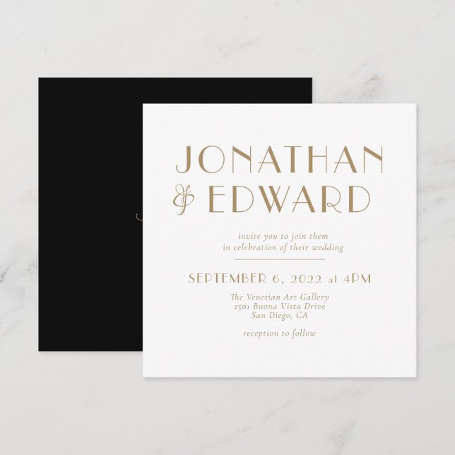 Elegante Minimalistische Black Gold-Hochzeit Einladung (Vorne/Hinten)