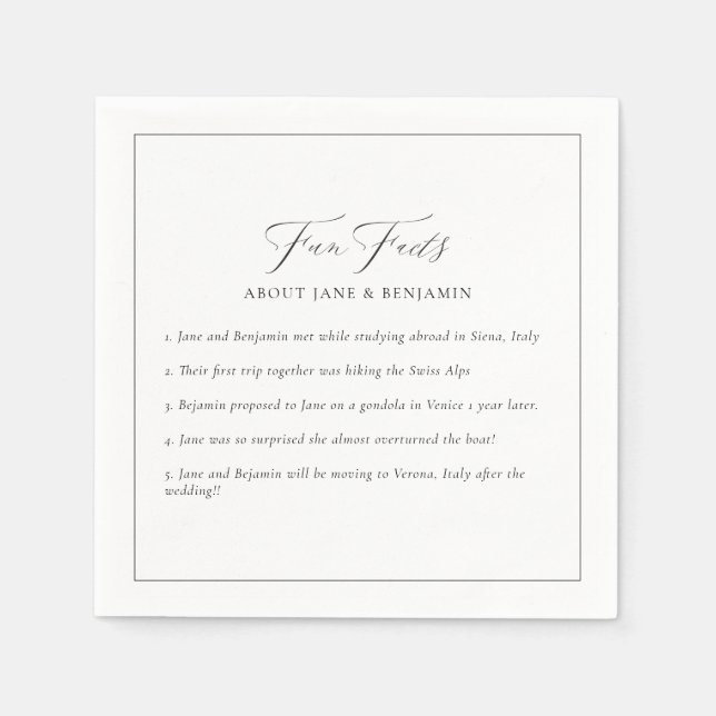 Elegante Minimalistische Black & White Fun Fakten  Serviette (Vorderseite)