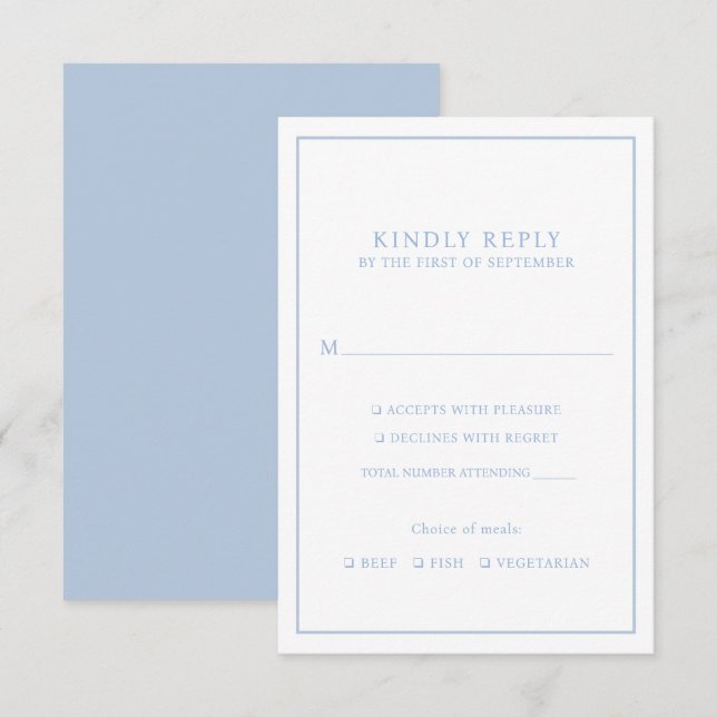Elegante, Minimalistische, blaue Rahmen RSVP Karte (Vorne/Hinten)