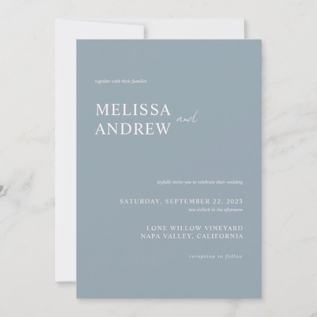 Elegante Minimalistische Blauen Hochzeit Einladung (Vorderseite)