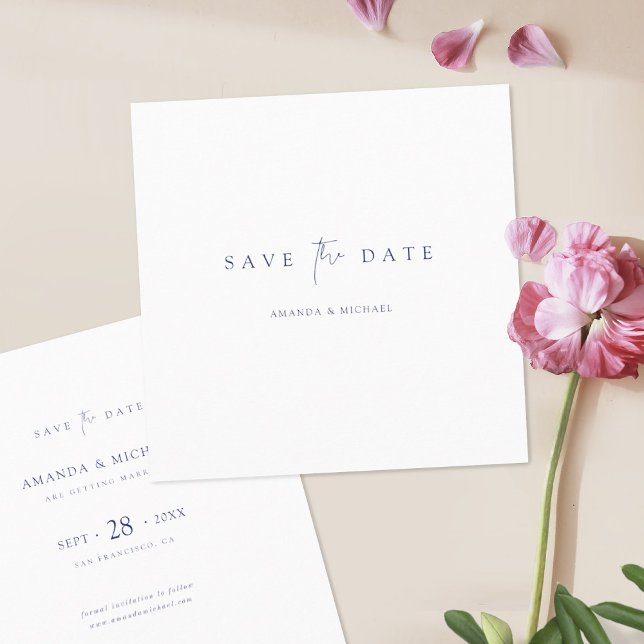 Elegante Minimalistische BlauTypografie Hochzeit Save The Date (Von Creator hochgeladen)