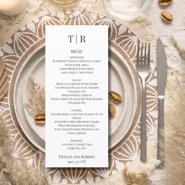 Elegante Minimalistische Blue Letters Wedding Menükarte (Von Creator hochgeladen)