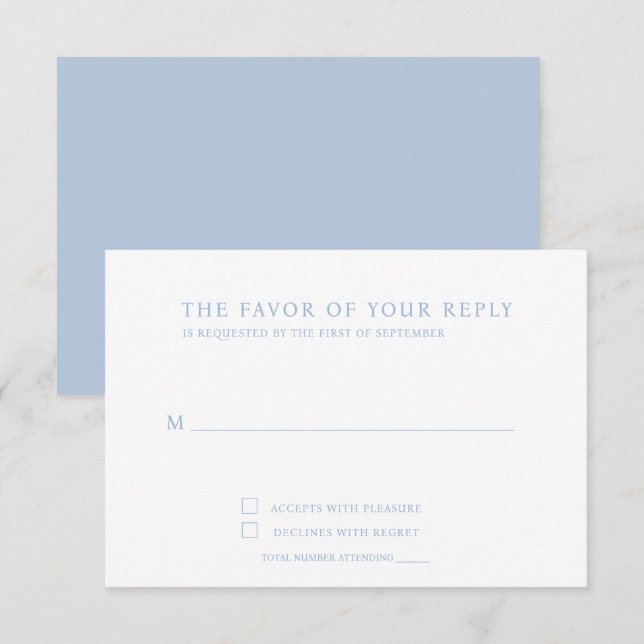 Elegante Minimalistische Blue Response Card RSVP Karte (Vorne/Hinten)