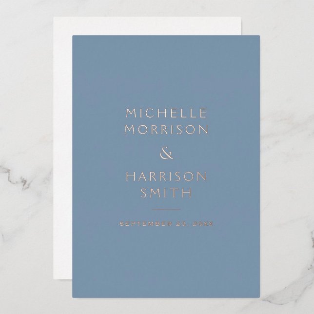 Elegante Minimalistische Blue Wedding Rose Gold Folieneinladung (Von Creator hochgeladen)