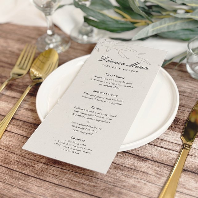 Elegante Minimalistische Blumenhochzeit Menükarte (Von Creator hochgeladen)