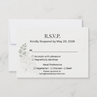 Elegante minimalistische Blumenhochzeit RSVP Karte