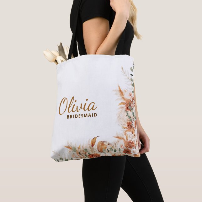 Elegante Minimalistische Blumenschrift Bridesmaid  Tasche (Von Nahem)