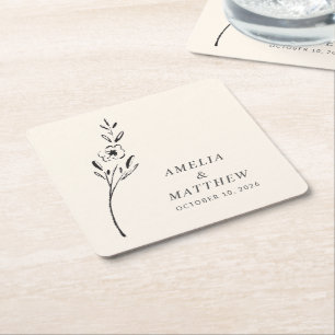 Elegante Minimalistische Blütenhochzeit Zeichnend Rechteckiger Pappuntersetzer