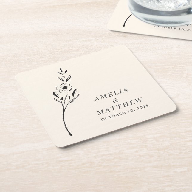 Elegante Minimalistische Blütenhochzeit Zeichnend  Rechteckiger Pappuntersetzer (angewinkelt)