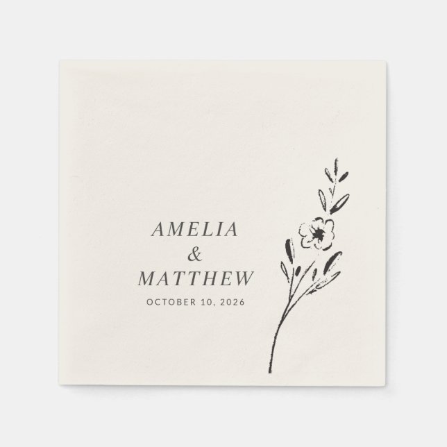Elegante Minimalistische Blütenhochzeit Zeichnend  Serviette (Vorderseite)
