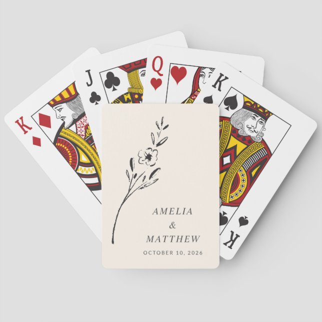 Elegante Minimalistische Blütenhochzeit Zeichnend  Spielkarten (Rückseite)