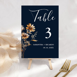 Elegante Minimalistische Boho Blue Wildblume Weddi Tischnummer