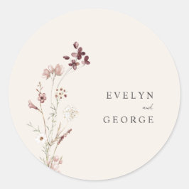 Elegante Minimalistische Boho Floral Wedding Runder Aufkleber