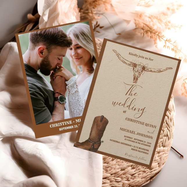 Elegante Minimalistische Boho Western Cowboy Weddi Einladung (Von Creator hochgeladen)