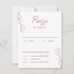Elegante minimalistische botanische Burgunder-RSVP RSVP Karte