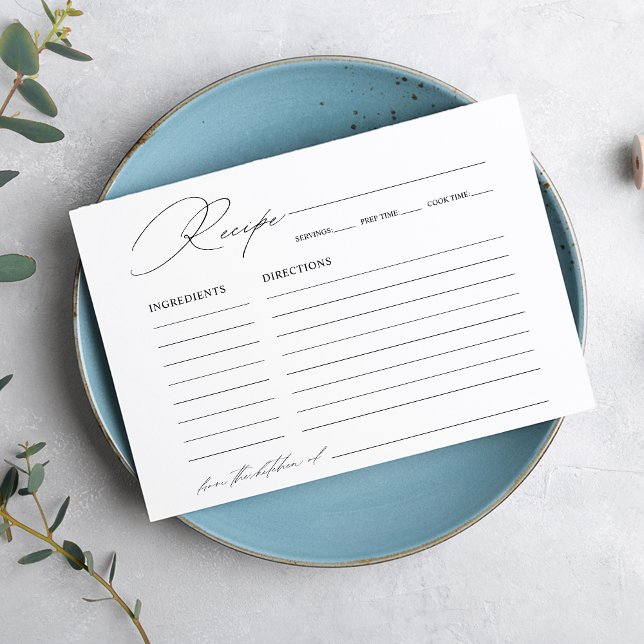 Elegante Minimalistische Brautparty Rezept-Karte (Von Creator hochgeladen)