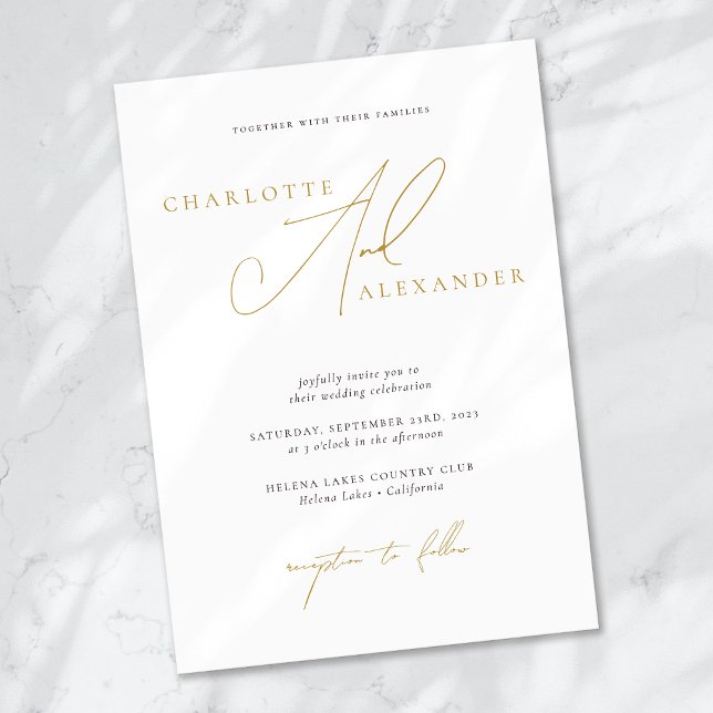 Elegante Minimalistische Calligraphie White Gold H Einladung (Von Creator hochgeladen)
