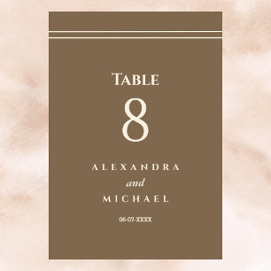 Elegante Minimalistische Cream Taupe Hochzeit Tischnummer