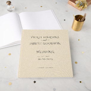 Elegante Minimalistische Creme-Linen-Effekt Hochze Gästebuch