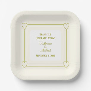 Elegante, Minimalistische, cremige, goldene Hochze Pappteller