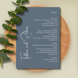 Elegante Minimalistische Dusty Blue Big Names Wedd Menükarte