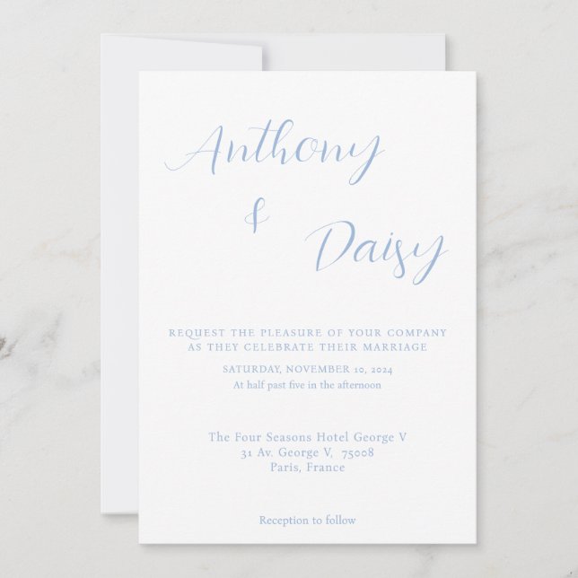 Elegante Minimalistische Dusty Blue Wedding Einlad Einladung (Vorderseite)