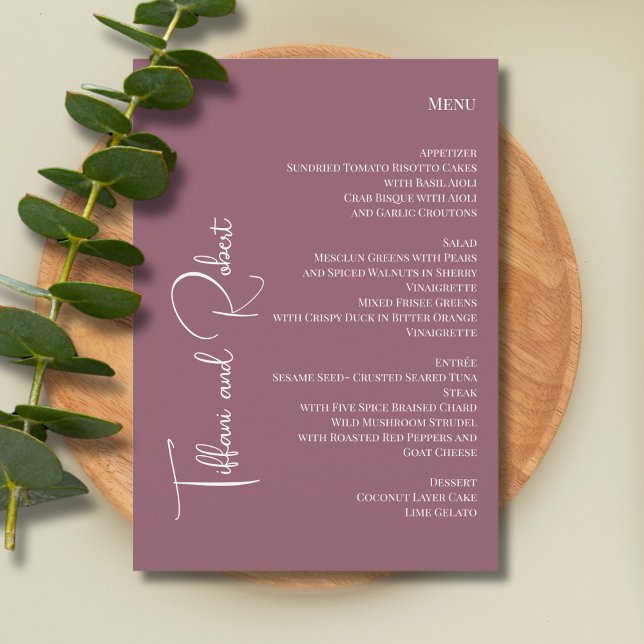 Elegante Minimalistische dusty Pink Big Names Wedd Menükarte (Von Creator hochgeladen)